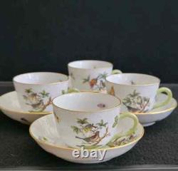 Herend Rothschild Bird Cups & Saucers #1711 Demitasse Hungary Lot of 4