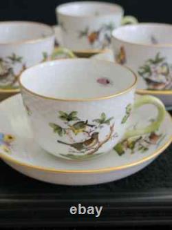 Herend Rothschild Bird Cups & Saucers #1711 Demitasse Hungary Lot of 4