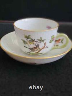 Herend Rothschild Bird Cups & Saucers #1711 Demitasse Hungary Lot of 4