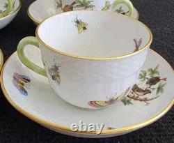 Herend Rothschild Bird Cups & Saucers #1711 Demitasse Hungary Lot of 4