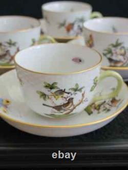 Herend Rothschild Bird Cups & Saucers #1711 Demitasse Hungary Lot of 4