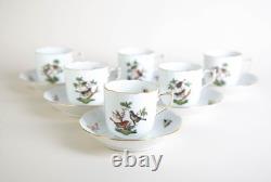 Herend Rothschild Bird Demitasse Cups & Saucers #708 Set of 6 Vintage Hungary