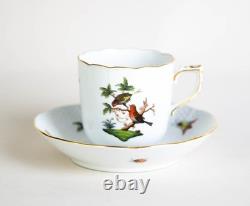 Herend Rothschild Bird Demitasse Cups & Saucers #708 Set of 6 Vintage Hungary