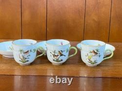 Herend Rothschild Bird coffee / demitasse cups and saucers set of 3, 1709/RO