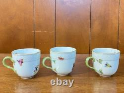 Herend Rothschild Bird coffee / demitasse cups and saucers set of 3, 1709/RO