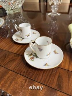 Herend Rothschild BirdTeapot with Lid, Serving Tray and 2 demitasse cups/saucers