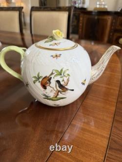 Herend Rothschild BirdTeapot with Lid, Serving Tray and 2 demitasse cups/saucers