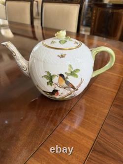 Herend Rothschild BirdTeapot with Lid, Serving Tray and 2 demitasse cups/saucers