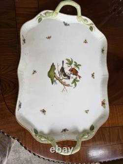 Herend Rothschild BirdTeapot with Lid, Serving Tray and 2 demitasse cups/saucers