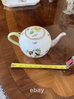 Herend Rothschild BirdTeapot with Lid, Serving Tray and 2 demitasse cups/saucers
