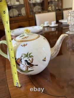 Herend Rothschild BirdTeapot with Lid, Serving Tray and 2 demitasse cups/saucers