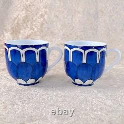 Hermes Bleus d'Ailleurs Demitasse Coffee Cup & Saucer Porcelain 2 Sets with Case