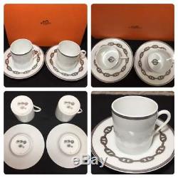 Hermes Chaine D'ancre Demitasse Cup and Saucer 2 set Platinum coffee 150