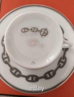 Hermes Chaine D'ancre Demitasse Cup and Saucer Set 2 Platinum Silver coffee M155