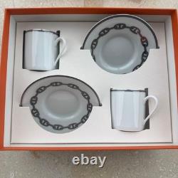 Hermes Chaine d'Ancre Platinum Demitasse Cup & Saucer New Unused