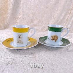 Hermes Demitasse Cup & Saucer Dog West Highland White &Poitevin Porcelain 2 Sets