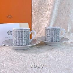 Hermes Demitasse Cup & Saucer Mosaique Au 24 Platinum 2 Sets Tableware withCase