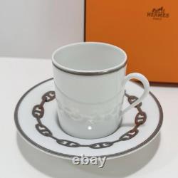 Hermès Espresso Demitasse Cup And Saucer Platinum Chain D'Ancre Set 2PC Auth EUC