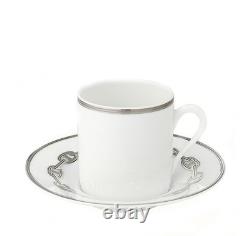 Hermès Espresso Demitasse Cup And Saucer Platinum Chain D'Ancre Set 2PC Auth EUC
