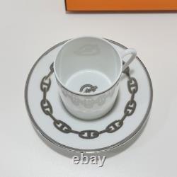 Hermès Espresso Demitasse Cup And Saucer Platinum Chain D'Ancre Set 2PC Auth EUC