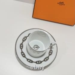 Hermès Espresso Demitasse Cup And Saucer Platinum Chain D'Ancre Set 2PC Auth EUC