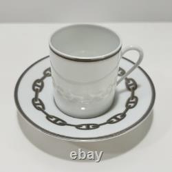 Hermès Espresso Demitasse Cup And Saucer Platinum Chain D'Ancre Set 2PC Auth EUC