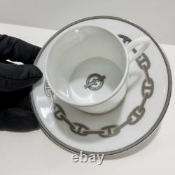 Hermès Espresso Demitasse Cup And Saucer Platinum Chain D'Ancre Set 2PC Auth EUC