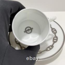 Hermès Espresso Demitasse Cup And Saucer Platinum Chain D'Ancre Set 2PC Auth EUC