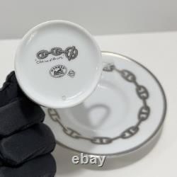 Hermès Espresso Demitasse Cup And Saucer Platinum Chain D'Ancre Set 2PC Auth EUC