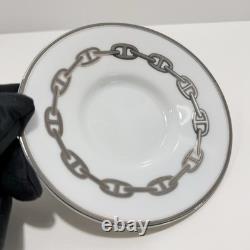 Hermès Espresso Demitasse Cup And Saucer Platinum Chain D'Ancre Set 2PC Auth EUC