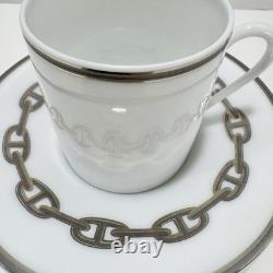 Hermès Espresso Demitasse Cup And Saucer Platinum Chain D'Ancre Set 2PC Auth EUC