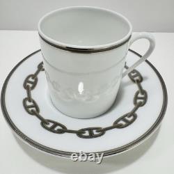 Hermès Espresso Demitasse Cup And Saucer Platinum Chain D'Ancre Set 2PC Auth EUC