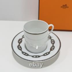 Hermès Espresso Demitasse Cup And Saucer Platinum Chain D'Ancre Set 2PC Auth EUC