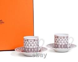 Hermes H Deco Rouge Red Pair of Demitasse Coffee Cups & Saucers 90ml 41017 NIB