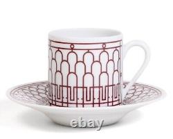 Hermes H Deco Rouge Red Pair of Demitasse Coffee Cups & Saucers 90ml 41017 NIB