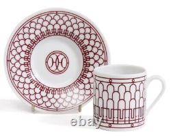 Hermes H Deco Rouge Red Pair of Demitasse Coffee Cups & Saucers 90ml 41017 NIB