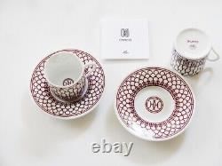 Hermes H Deco Rouge Red Pair of Demitasse Coffee Cups & Saucers 90ml 41017 NIB