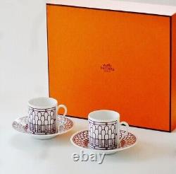 Hermes H Deco Rouge Red Pair of Demitasse Coffee Cups & Saucers 90ml 41017 NIB