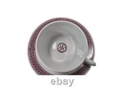 Hermes H Deco rouge Demitasse Coffee Cup Saucer Porcelain Set Of 2 With Box