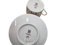 Hermes H Deco rouge Demitasse Coffee Cup Saucer Porcelain Set Of 2 With Box