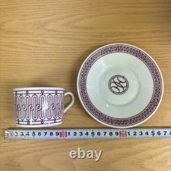 Hermes H Deco rouge Demitasse Coffee Cup Saucer Porcelain Set Of 2 With Box