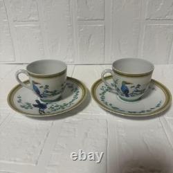 Hermes Pair of Toucan Cups & Saucers Demitasse discontinued Brand New Unused