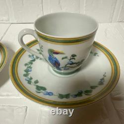Hermes Pair of Toucan Cups & Saucers Demitasse discontinued Brand New Unused