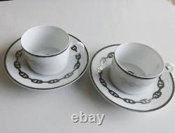 Hermes Paris Demitasse Cup Saucer CHAINE D'ANCRE PLATINUM 2 Sets Tableware
