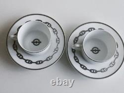 Hermes Paris Demitasse Cup Saucer CHAINE D'ANCRE PLATINUM 2 Sets Tableware