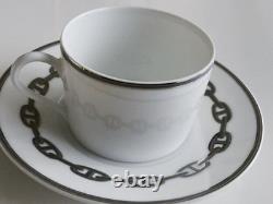 Hermes Paris Demitasse Cup Saucer CHAINE D'ANCRE PLATINUM 2 Sets Tableware