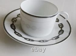 Hermes Paris Demitasse Cup Saucer CHAINE D'ANCRE PLATINUM 2 Sets Tableware