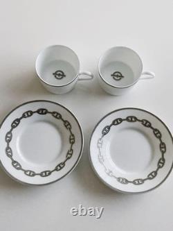 Hermes Paris Demitasse Cup Saucer CHAINE D'ANCRE PLATINUM 2 Sets Tableware