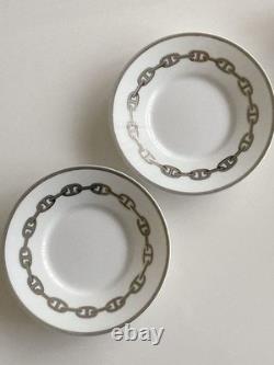 Hermes Paris Demitasse Cup Saucer CHAINE D'ANCRE PLATINUM 2 Sets Tableware