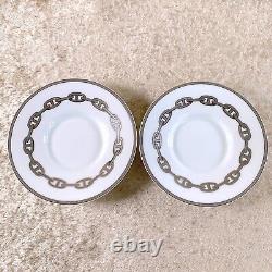 Hermes Paris Demitasse Cup Saucer CHAINE D'ANCRE PLATINUM 2 Sets Tableware withBox